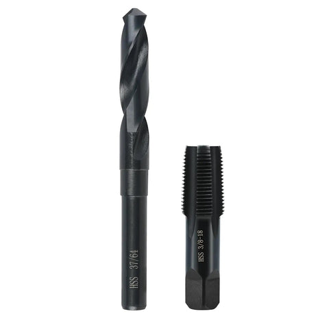 Pro DIY Plumbing Pack Three Eighths By Eighteen NPT Pipe Tap And Thirty-Seven Sixty-Fourths Inch Drill Bit in Carbon Steel with Black Nitride
