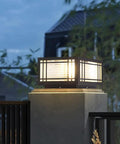 Top Notch Hardwired Outdoor Post Lights Big 15.75 Inch Column Fixture With Cozy 3000K Bulbs To Kick Up Your Porch Game Featuring Easy Hardwired Install And Totally Slick Modern Glow That Seriously Delivers on a stone pillar at dusk.