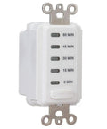 No Fuss In Wall Countdown Timer With 5 15 30 45 60 Minute Modes Electronic Auto Off Silent Operation White Finish CFL Compatible Replaces Single Pole Switches For Decorator Style Walls And Home Lighting - side view showing time settings.