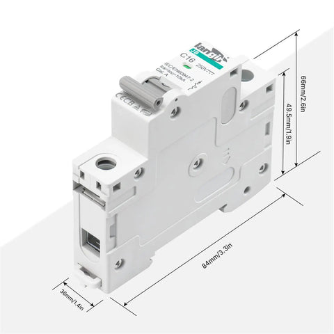 Go-To 20A DC And AC Dual-Protection Circuit Breaker, 1 Pole DIN Rail Mount, 250V Solar PV Disconnect Switch, overcurrent protection for battery, home, RV, marine, and industrial electrical systems, white plastic