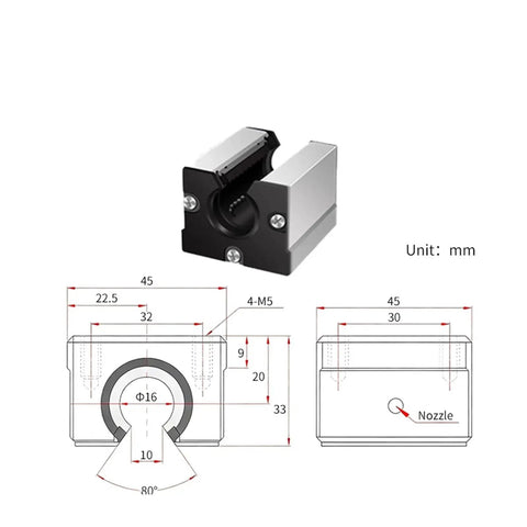 One Pc SBR16UU Linear Motion Ball Bearing Slide Block Bushing For 16mm Linear Shaft Guide Rail dimensions and design overview.