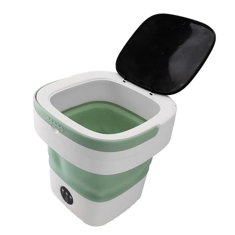 Super Portable 12L Mini Washing Machine And Foldable Spin Dryer with green interior, compact design for easy transport.