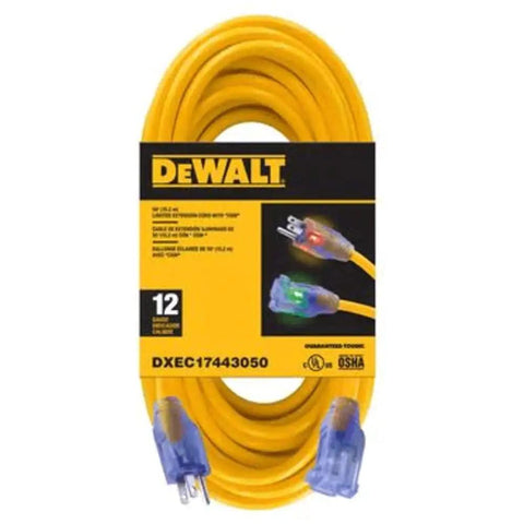 Heavy Duty Outdoor Lighted Extension Cord 50 Foot 12/3 SJTW Waterproof Weatherproof Power Cable With Lighted Prongs
