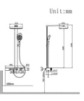 Exposed Shower Faucet System Piano Key Diverter Control White dimensions and layout diagram, showcasing size and structure details.
