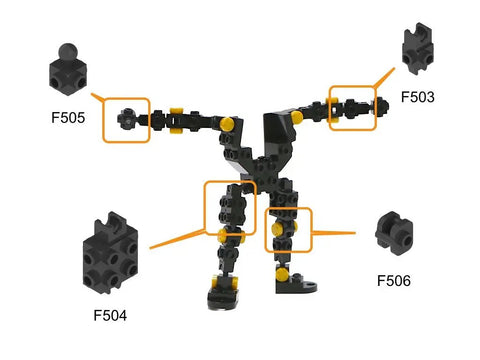 Pivot Link For Mecha Frame F506 Multi Angle Elbow And Knee Joints Slim Clip Design For Custom Mechs Flexible Low Profile Mechanisms Smooth Movement Plug And Play Ready 20 Pieces Bundle For Easy Build And Upgrade black joint parts shown in mecha limb assembly