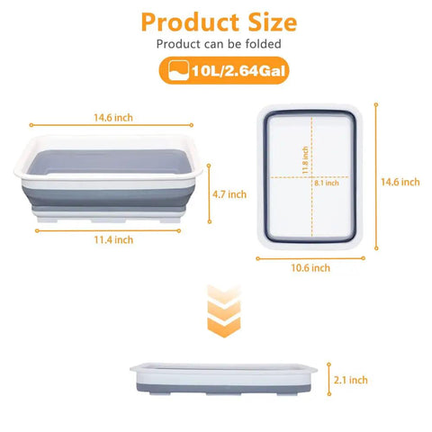 Collapsible Dish Pan 10L Folding Sink Basin For Dishwashing Camping RV And Vegetable Cleaning Expanded 14.5 By 10.5 By 5 Inches Folds Down To 2 Inches