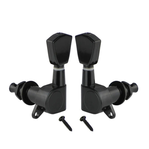 Upgrade Your Rig With These Sick Compatible Split Headstock Tuning Pegs Delivering Tight Internal Gears For Smooth Pitch Changes On Guitar Featuring Bold Matte Black Or Shiny Chrome Ends Easy Install 3L3R Layout For Stringing Jobs Without Hassle. black 3L3R guitar tuners with screws