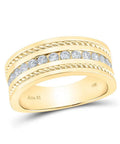 Straight Up Premium 14k Yellow Gold Mens Round Diamond Rope Inlay Ring With Three Quarter Carats And A Heavyweight Build That Goes Hard For Any Daily Flex Or Wedding Upgrade, showcasing round diamonds and a braided design.