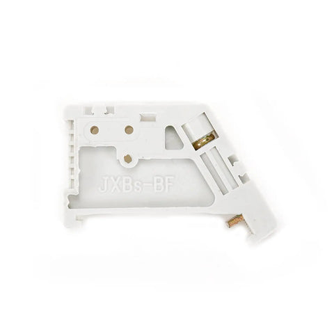 50 Pack EW 35mm DIN Rail Terminal Block End Stopper Mounting Clips, durable metal and plastic construction in white, side view