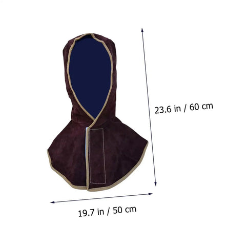 Five Pack Cowhide Welding Hood Cap And Neck Drape For Welders And Metalworkers, dimensions shown, heavy duty protection