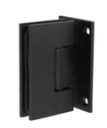 Two Pack 90 Degree Glass Shower Door Hinges For 8 To 12mm Tempered Glass, black finish, close-up view.