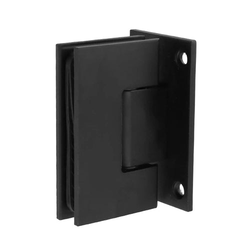 Two Pack 90 Degree Glass Shower Door Hinges For 8 To 12mm Tempered Glass, black finish, close-up view.