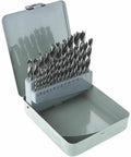 Top Shelf Brad Point Drill Bit Set For Woodworking Includes 25 Precision Bits Ranging From 1/8 To 1/2 Inch With Heavy Duty Steel Carrier in open case.