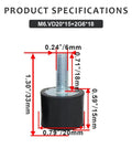 Road Warrior Style 4 Pack M6 Rubber Isolator Mounts Single Stud Shock Absorbers specifications showing dimensions and materials.