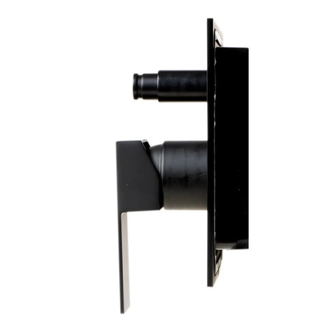HomeStock Black Matte Shower Faucet System with Pressure Balance Valve and Single Lever Handle side view showing handle and installation.