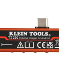 Thermal Imager For Android Devices With 10,800 Pixels, Three Color Palettes, USB-C Connector, Klein Tools TI 220, front view