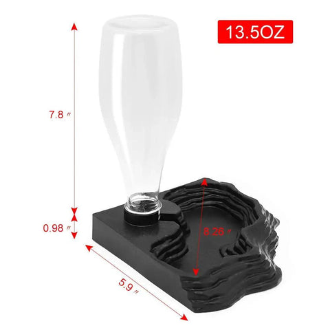 No Sweat Automatic Reptile Water Dispenser Featuring 13.5 Oz Gravity Auto Top Off, black plastic design with measurements.