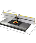 Pro Grade Cast Iron Router Table Extension With Tough As Nails Phenolic Plate And Precision Fence, 27x16 inch with fence details