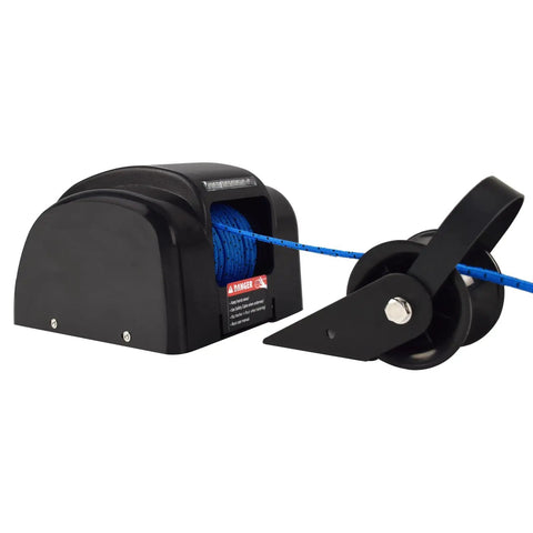 45 Lb Electric Boat Anchor Winch For Saltwater Boats With Wireless Remote, 98.42 Ft Pre Wound Rope, 12V Marine Windlass, Tough As Nails Heavy Duty Copper Motor, Fast Hoist, Sturdy Black Finish, black winch with blue rope and pulley