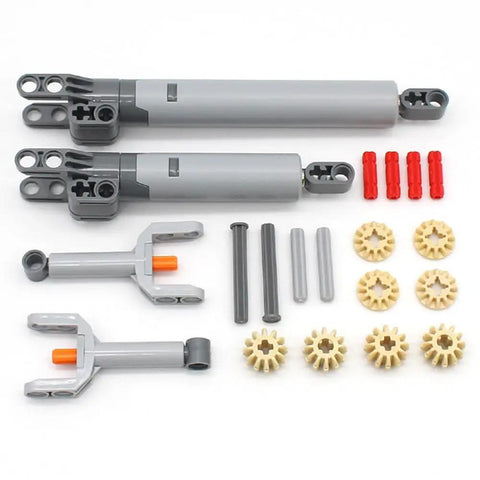 22 Piece MOC Push Rod Set With Gears And Linear Actuator Holder For Pneumatic Builds And Crane Models Includes Axle And Pin Connectors