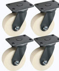 Heavy Duty Eight Inch Nylon Swivel Casters Built Beefy With Carbon Steel Bearings And A Riveted Base For Crush Proof Performance, set of four.