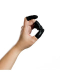 Static Dissipative Latex Conductive Finger Cots Powder Free Extra Large Black Pack Of 720 For Spa Healthcare And Industrial Jobs shown on fingers