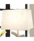 Close-up of white rectangular shade on Modern 28 Inch Art Sculpted Table Lamp Two Pack in Silver Finish With Resin Base.