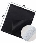 12-pack black microfiber cleaning cloths, 6x7 in, for lenses, screens, cameras, and eyeglasses; fiber texture shown