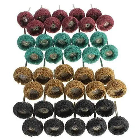 40 Piece 1 Inch Buffing Polishing Wheel Set For Rotary Tool With One Eighth Inch Shank 25mm Abrasive Wheels Brown 120 Grit Green 180 Grit