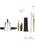 6 Piece Double Head Metal Sheet Nibbler Cutter Drill Attachment Kit components including handles, wrench, and cutter for thin metal cutting.