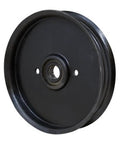 One New Aftermarket Pulley For Backside Idler Traction Drive Fits Zero Turn Mower Models Z915B Z915E Z920M Z930M Z930R Z950M Z950R Z960M Z960R Z970R ZTRAK Heavy Duty OEM Replacement Part AUC15968 black steel pulley with center bearing