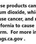Warning label about chemical exposure risks including titanium dioxide and nitrous oxides, with link to p65warnings.ca.gov.