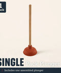 Six Inch Red Rubber Plunger With Sturdy Wood Handle Built For Light Duty Bathroom Drain And Toilet Jobs That Knock Out Stubborn Clogs Without Any Drama, single pack.