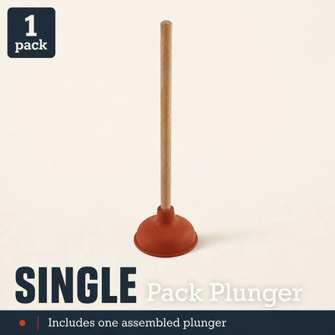 Six Inch Red Rubber Plunger With Sturdy Wood Handle Built For Light Duty Bathroom Drain And Toilet Jobs That Knock Out Stubborn Clogs Without Any Drama, single pack.