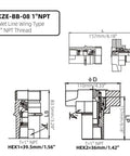 Built Tough For Your Rig Smooth No Sweat Wet Line Setup Heavy Duty 1 Inch Npt Hydraulic Quick Disconnect Coupler Set With Wing Nut Brass Fits Dump Trailers 3000 Psi diagram showing dimensions and details of a 1 inch NPT hydraulic coupler.