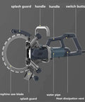 Rock Solid Heavy Duty Electric Ring Saw For Concrete Masonry Walls With Integrated Water Pump Cooling And 27 Cm Deep Cut Capacity Job Site Ready Contractor Wall Chaser Smooth Operator Power Tool Kit showing trephine saw blade and various features.