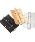 Black, bronze, and silver door hinges for indoor use, showing a Two Pack Soft Closing Door Hinge With Automatic 90 Degree Positioning And Hydraulic Closer 5 Inch Adjustable Closer Hardware In Silver For Quiet Smooth Reliable Indoor Door Opening And Easy DIY Installation.