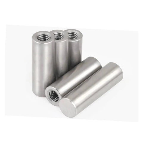 Heavy Duty 304 Stainless Steel Internal Thread Dowel Pins With Smooth Finish For Precision Alignment, Easy Install, And Long lasting Durability In M3 M4 M5 Sizes. Four smooth silver pins.