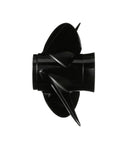 Side view of Spitfire 4 Blade Aluminum Propeller 14 Inch Diameter 21 Inch Pitch for Mercury and Mariner Outboards, black finish.