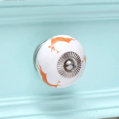 Orange Ceramic Cabinet Knobs 10 Pack For Dresser And Drawer Cabinets Vintage Style Decorative Knobs on blue cabinet