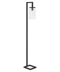 Tall Floor Lamp With Glass Shade In Blackened Bronze And White Finish, Sleek Modern Floor Lamp For Living Room, Bedroom, Or Home Office