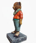 Adorable Hand Painted Teddy Bear Figurine With Granite Base Modern Resin Statue For Shelf Desk Or Office side view
