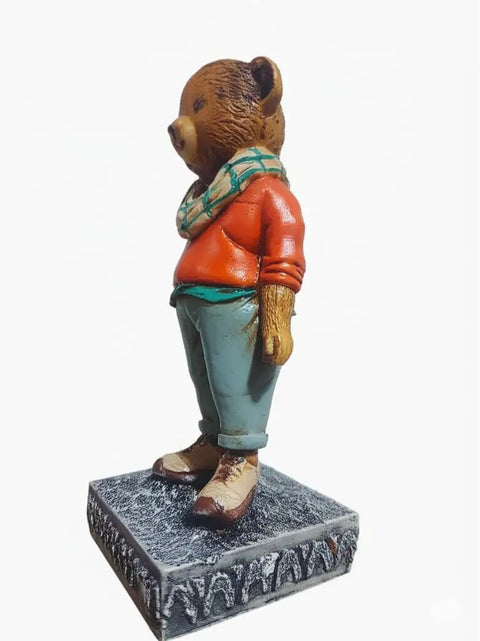 Adorable Hand Painted Teddy Bear Figurine With Granite Base Modern Resin Statue For Shelf Desk Or Office side view