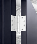 Top Shelf White Steel Door Hinges 9 Pack, 4 1/2 X 4 1/2 with 5/8 rounded corners, installed on door frame.