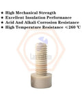 5 Pack M3 X 6mm X 1.2mm PEEK Socket Cap Hollow Screws High Temperature Corrosion Resistant Plastic Insulated Electrical Fasteners Badass Grade For Hot Rods And Cars, showing individual screw with high mechanical strength.