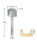 Bowl And Tray Plunge Router Bit Carbide Tipped For Woodworking And CNC Routing One Quarter Radius Three Quarter Diameter