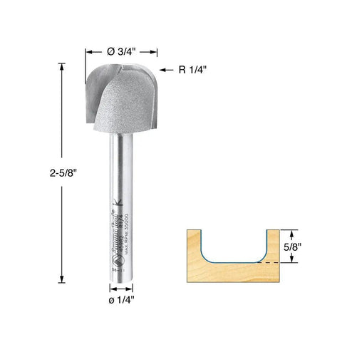 Bowl And Tray Plunge Router Bit Carbide Tipped For Woodworking And CNC Routing One Quarter Radius Three Quarter Diameter