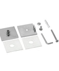 Solid Chrome Shower Glass Clamp, Heavy Duty Brass Clip for Frameless Panels installation hardware with screws and brackets.