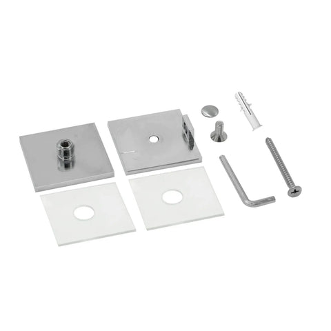 Solid Chrome Shower Glass Clamp, Heavy Duty Brass Clip for Frameless Panels installation hardware with screws and brackets.