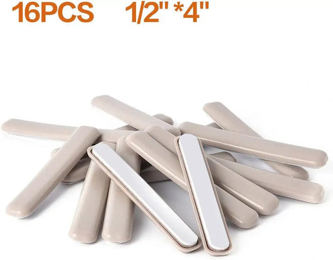 16 Piece Self Stick Furniture Sliders For Carpet Floors Straight Up Heavy Duty Reusable Moving Pads With Tough Adhesive Backing on a white background.